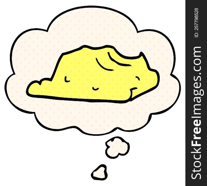 cartoon butter with thought bubble in comic book style