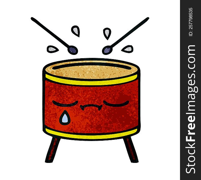 retro grunge texture cartoon of a crying drum