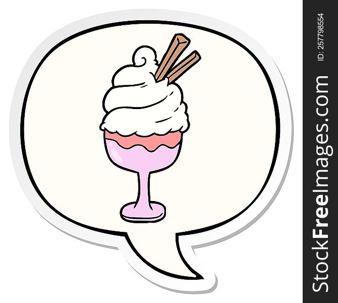 Cartoon Ice Cream Dessert And Speech Bubble Sticker