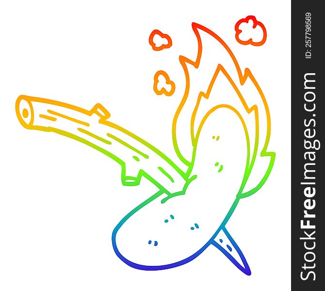 rainbow gradient line drawing of a cartoon hot dog