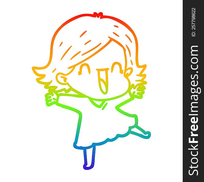 rainbow gradient line drawing of a cartoon laughing woman