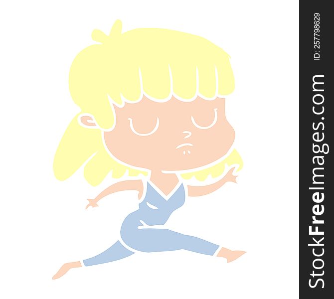 flat color style cartoon indifferent woman running