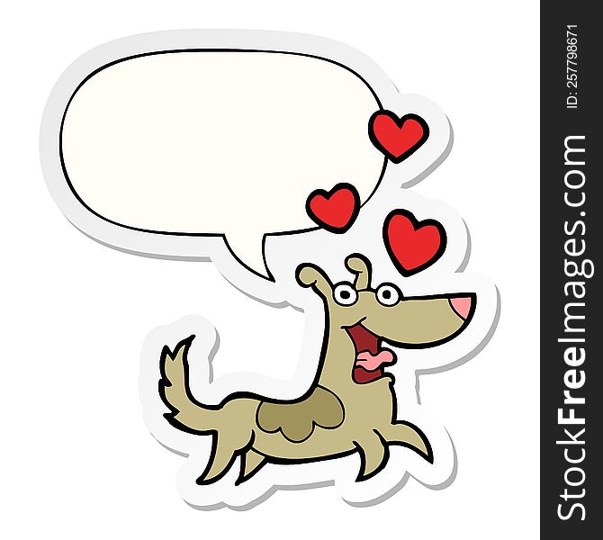 cartoon dog and love hearts and speech bubble sticker