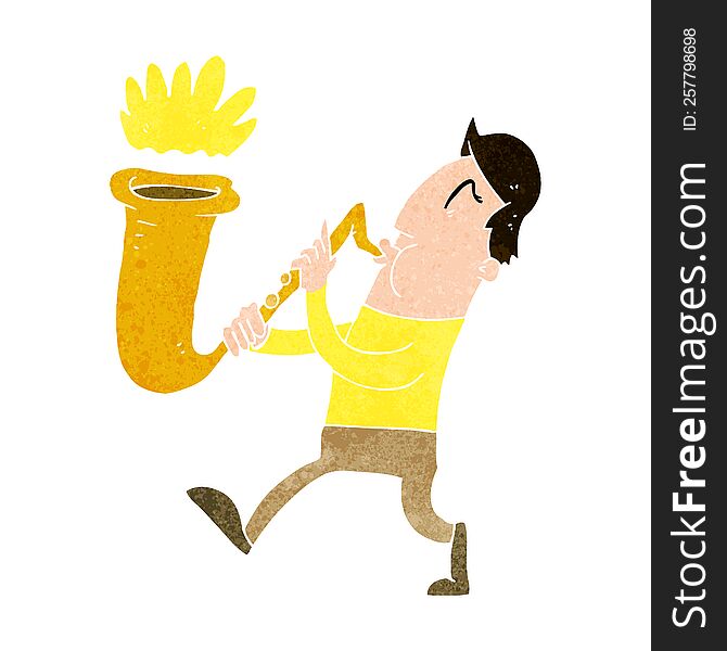 cartoon man blowing saxophone