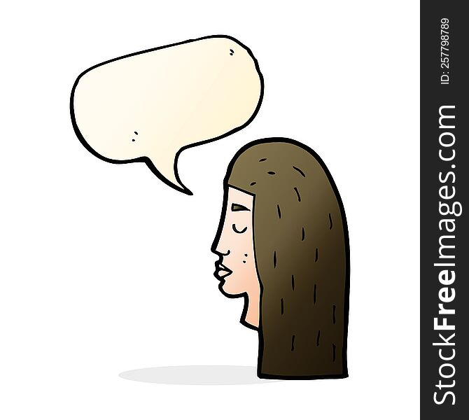 cartoon female face profile with speech bubble