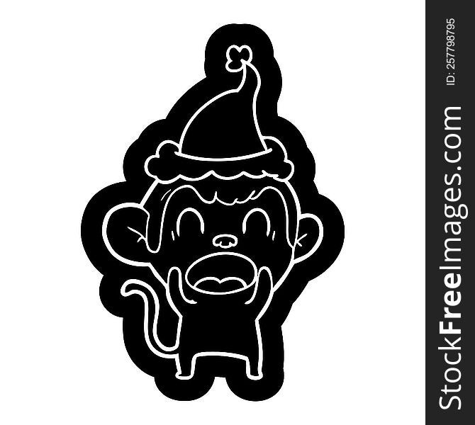 Shouting Cartoon Icon Of A Monkey Wearing Santa Hat