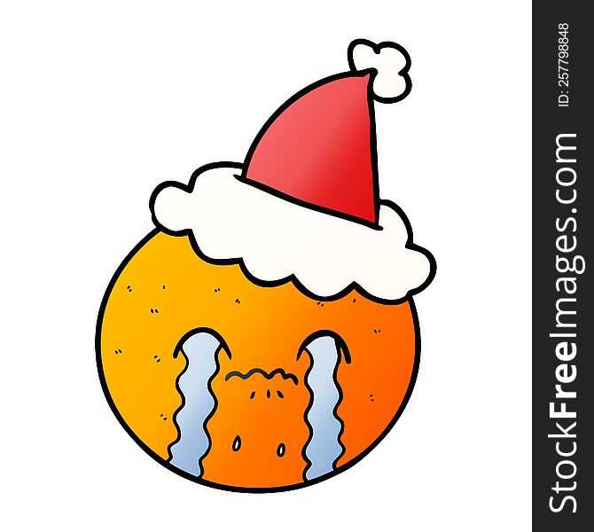 Gradient Cartoon Of A Orange Wearing Santa Hat