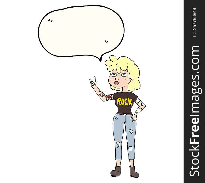 freehand drawn speech bubble cartoon rocker girl