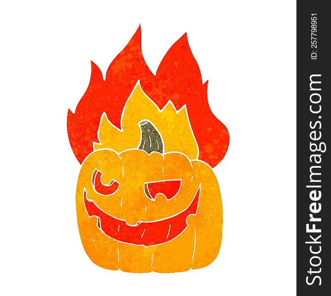 Retro Cartoon Flaming Halloween Pumpkin