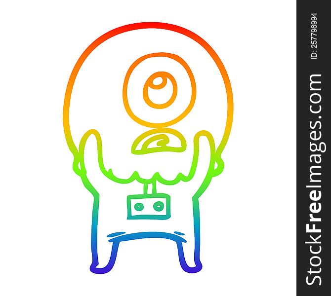 Rainbow Gradient Line Drawing Cartoon Cyclops Alien Spaceman