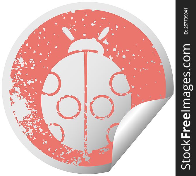 Distressed Circular Peeling Sticker Symbol Lady Bug