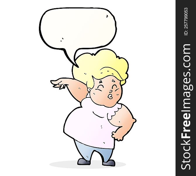 Cartoon Happy Overweight Lady With Speech Bubble