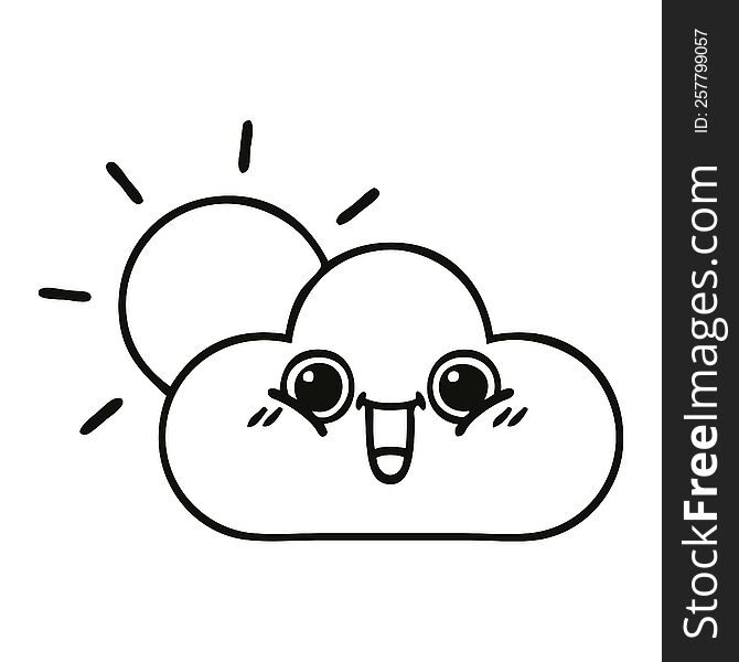 line drawing cartoon of a sun and cloud