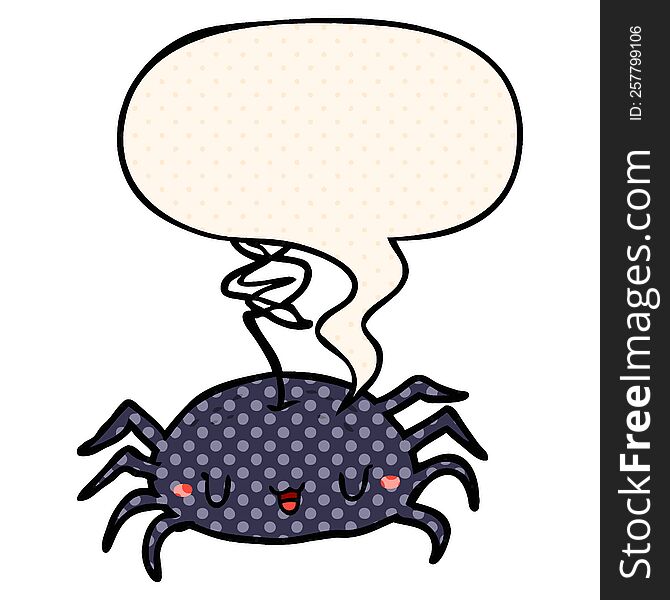 cartoon halloween spider with speech bubble in comic book style