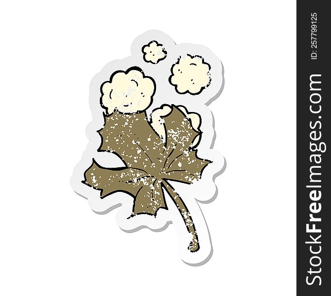 Retro Distressed Sticker Of A Cartoon Old Leaf