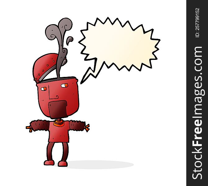 Funny Cartoon Robot With Open Head With Speech Bubble
