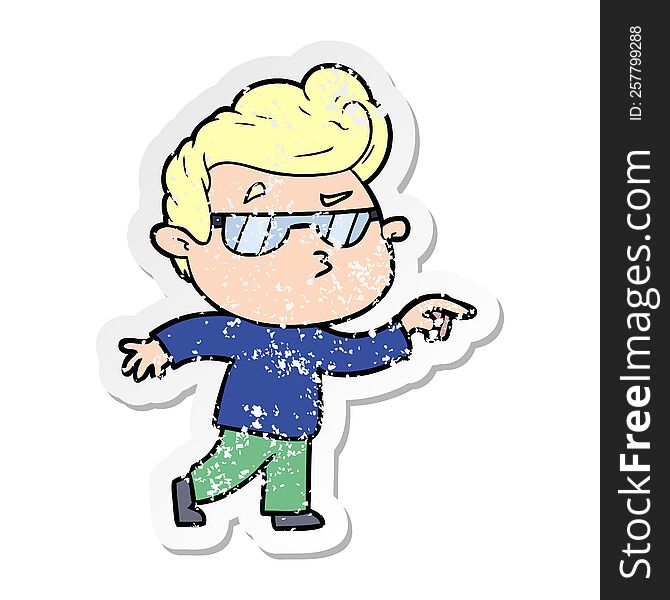 distressed sticker of a cartoon cool guy