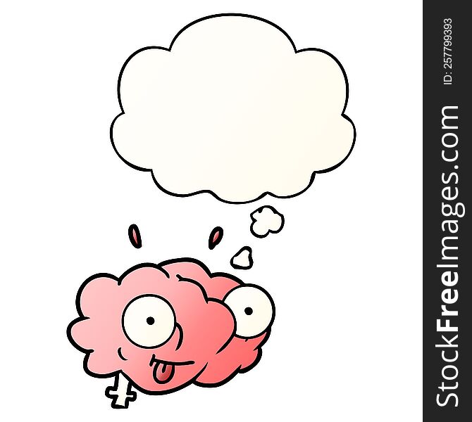funny cartoon brain with thought bubble in smooth gradient style