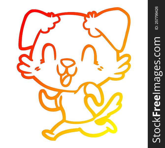 warm gradient line drawing of a laughing cartoon dog jogging