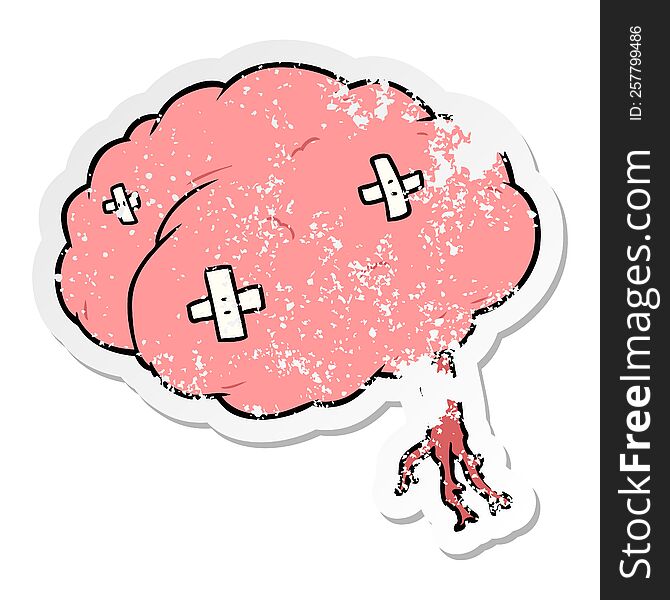 distressed sticker of a cartoon injured brain