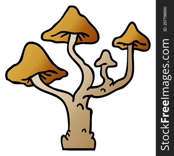 hand drawn gradient cartoon doodle of growing mushrooms