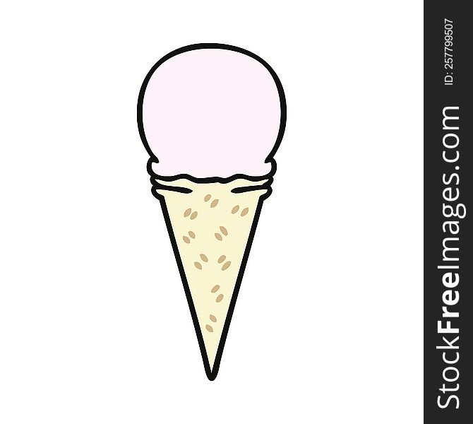 Quirky Hand Drawn Cartoon Strawberry Ice Cream Cone