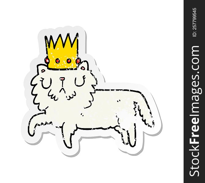Distressed Sticker Of A Cartoon Cat Wearing Crown