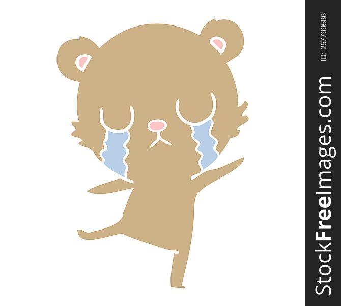 crying flat color style cartoon bear doing a sad dance