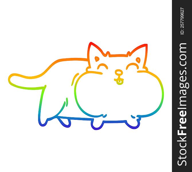 rainbow gradient line drawing of a cartoon fat cat