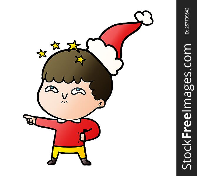 Gradient Cartoon Of A Amazed Boy Wearing Santa Hat