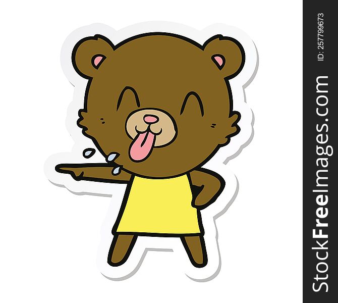 Sticker Of A Rude Cartoon Bear Pointing