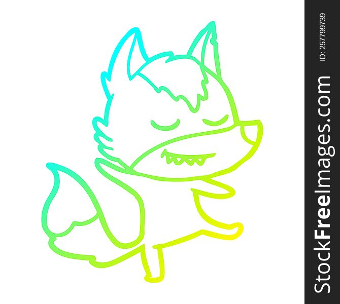 cold gradient line drawing friendly cartoon wolf balancing