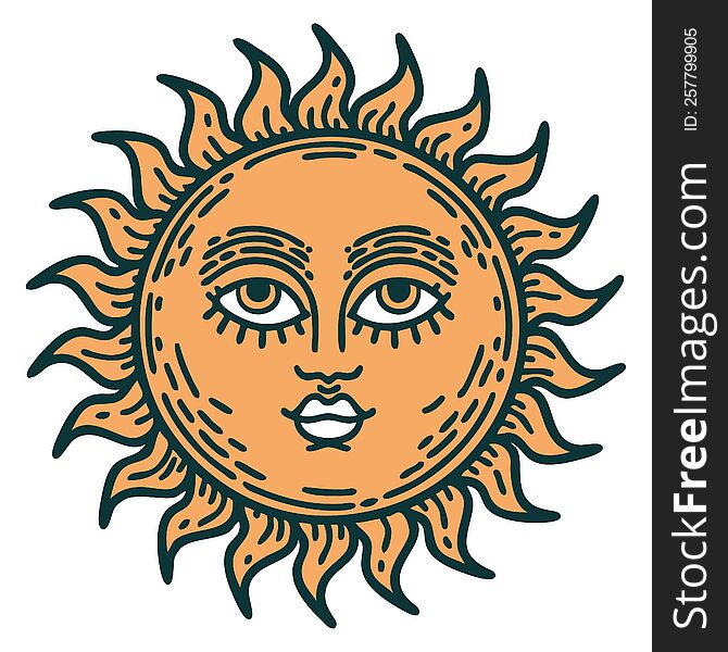 Tattoo Style Icon Of A Sun With Face