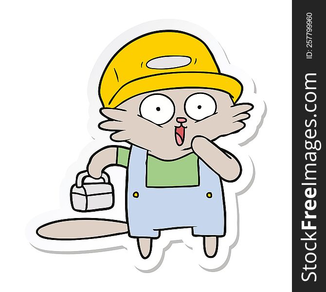 Sticker Of A Cartoon Cat Builder Stopping For Lunch