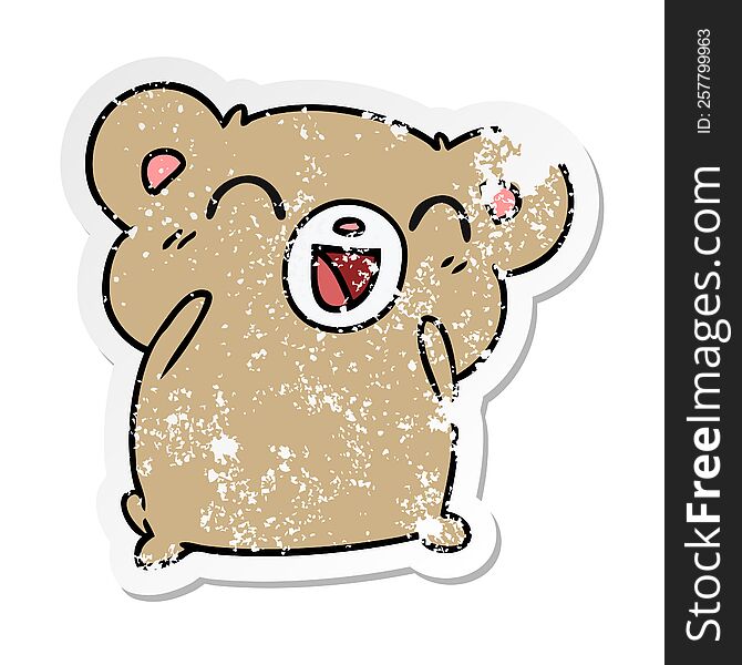 distressed sticker cartoon illustration kawaii cute teddy bear. distressed sticker cartoon illustration kawaii cute teddy bear