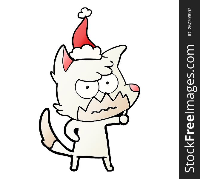 Gradient Cartoon Of A Annoyed Fox Wearing Santa Hat