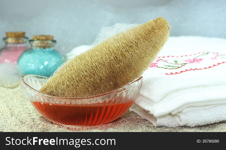 Bath sponge natural vegetable fiber. Bath sponge natural vegetable fiber