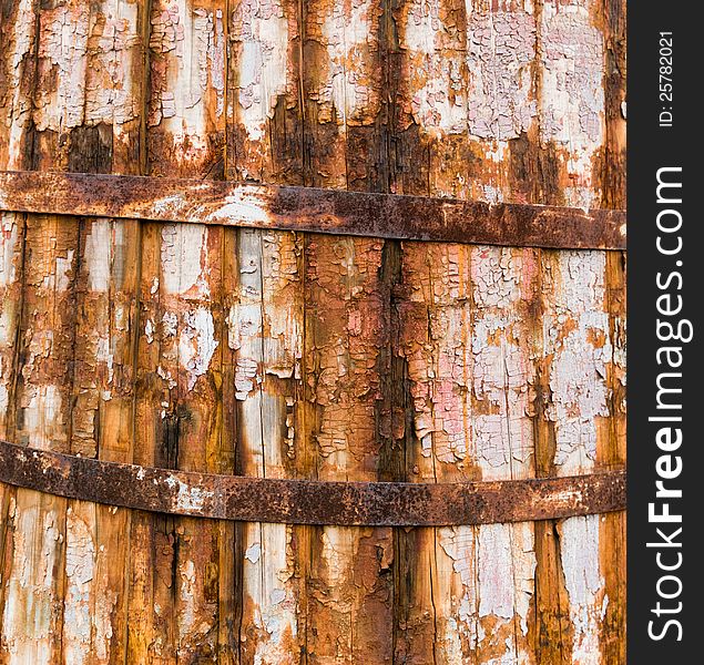 Texture of old wooden barrel with ferruginous rings