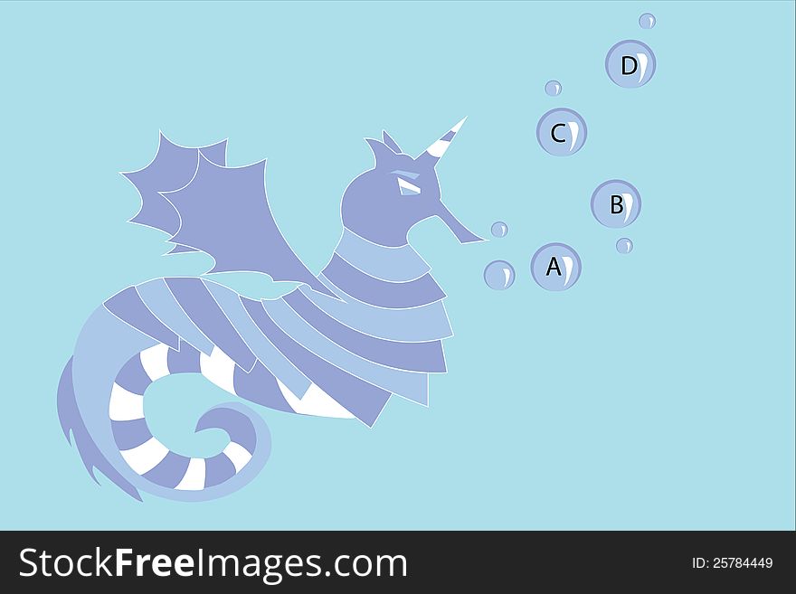 A fantasy seahorse with ABC's in bubbles. A fantasy seahorse with ABC's in bubbles