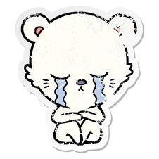 Distressed Sticker Of A Crying Cartoon Polarbear Stock Image