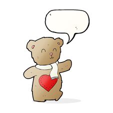 Cartoon Teddy Bear With Love Heart With Speech Bubble Royalty Free Stock Photography