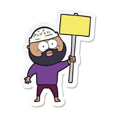 Sticker Of A Cartoon Bearded Man With Signpost Stock Images
