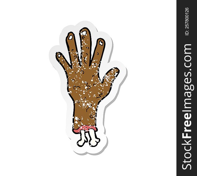 Retro Distressed Sticker Of A Gross Zombie Hand Cartoon