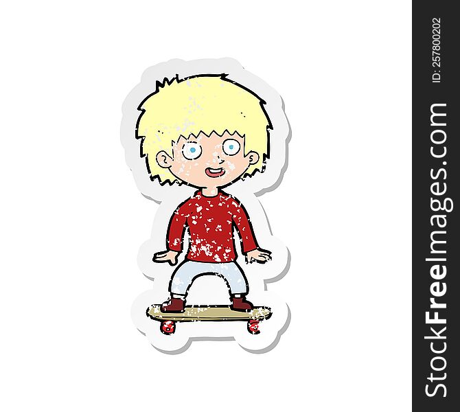 retro distressed sticker of a cartoon boy on skateboard