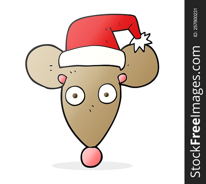 Cartoon Mouse In Christmas Hat