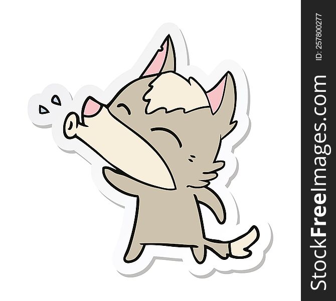 sticker of a howling wolf cartoon