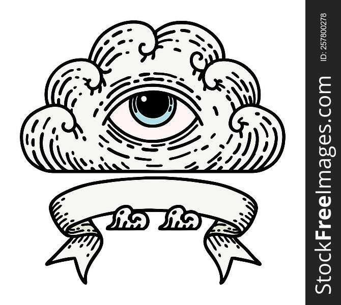 Tattoo With Banner Of An All Seeing Eye Cloud