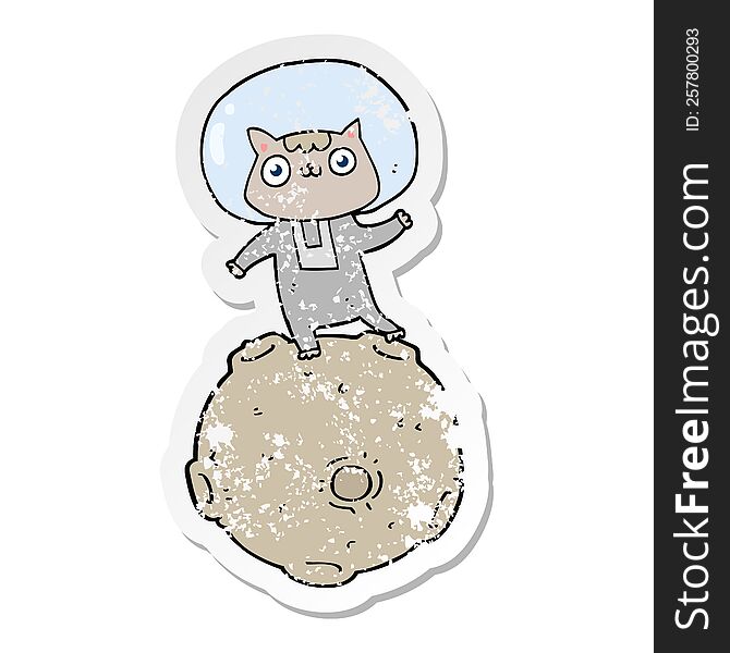 Distressed Sticker Of A Cute Cartoon Astronaut Cat