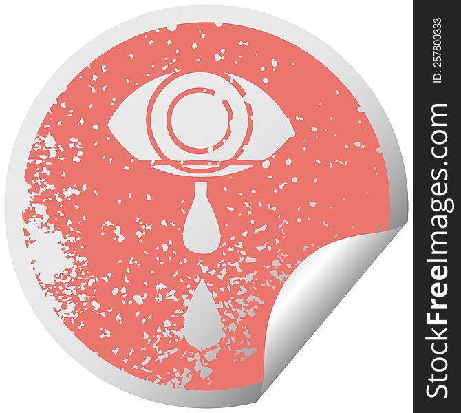 Distressed Circular Peeling Sticker Symbol Crying Eye