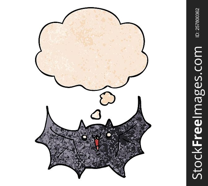 Cartoon Happy Vampire Bat And Thought Bubble In Grunge Texture Pattern Style